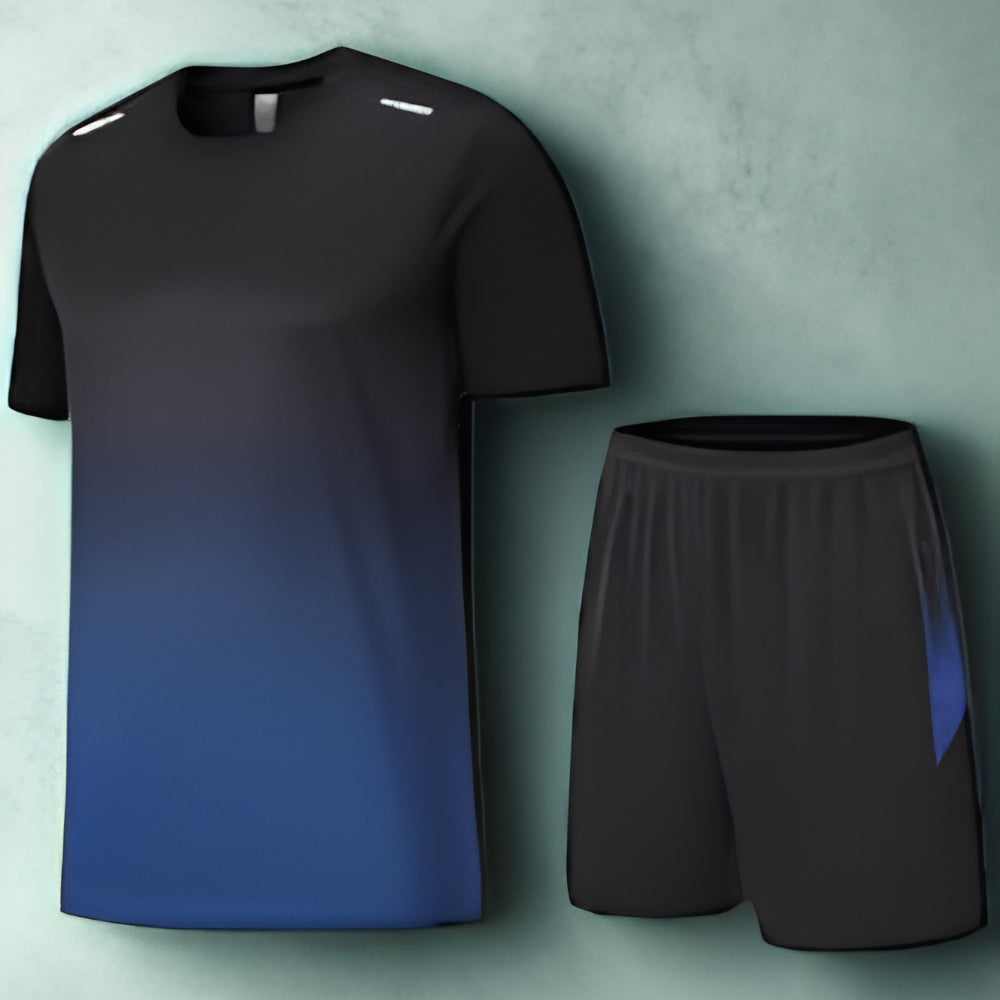 Men's Gradient Sports Tracksuit Set – Gym T-Shirt & Shorts (Blue)