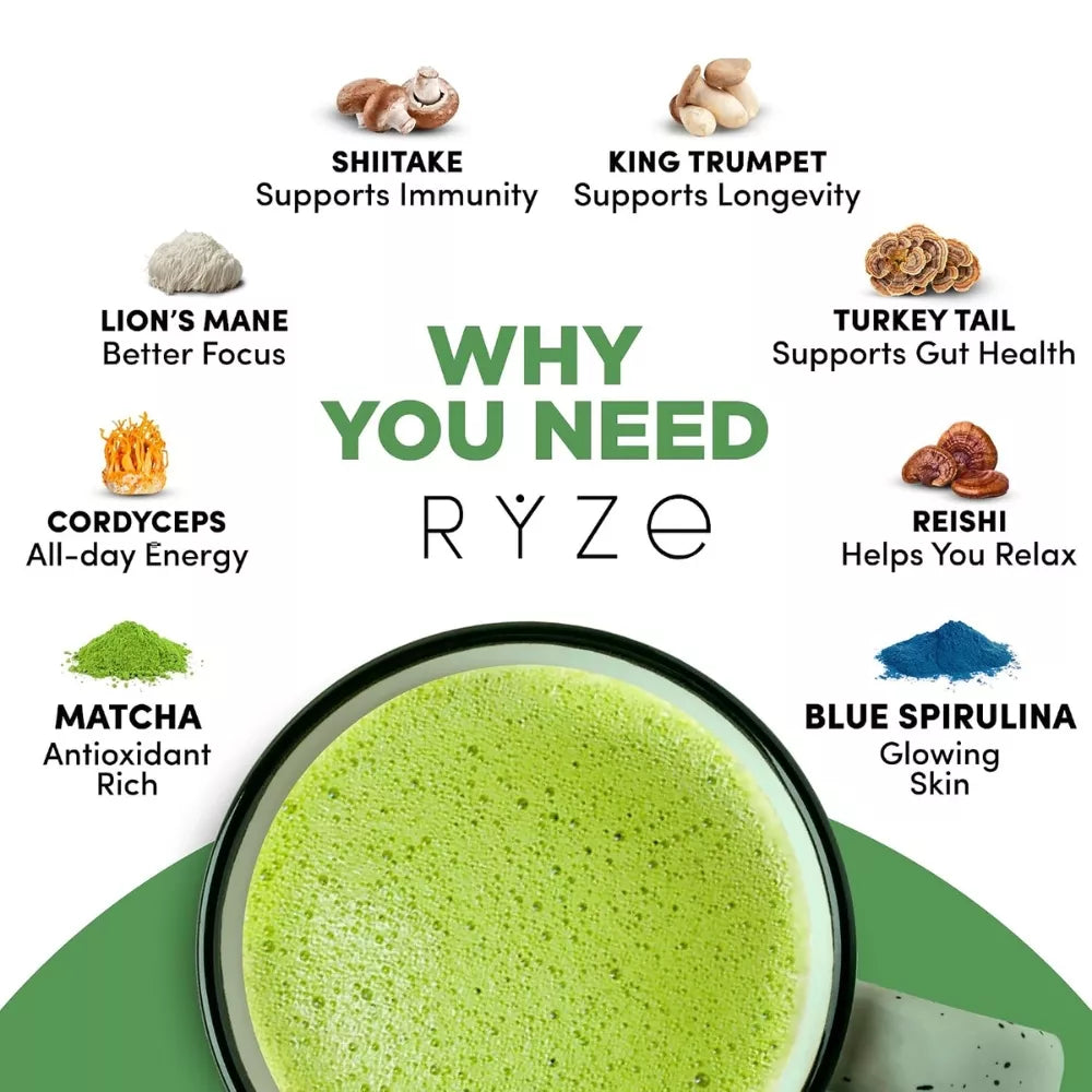 RYZE Organic Mushroom Matcha – 30 Servings