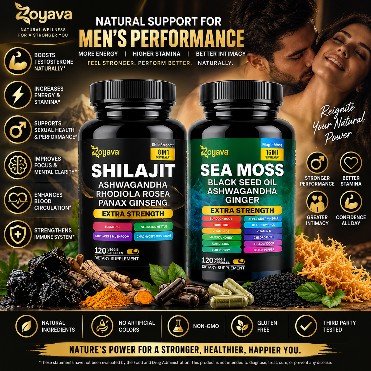 Shilajit & Sea Moss Supplement for Men – Extra Strength 8-in-1 + 16-in-1 Formula