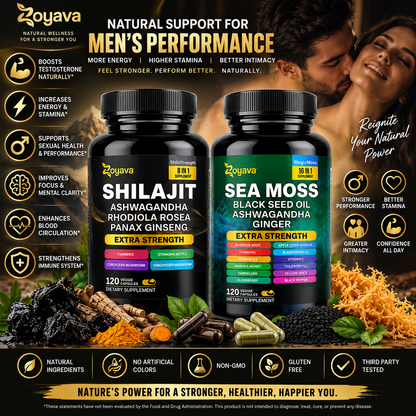 Shilajit & Sea Moss Supplement for Men – Extra Strength 8-in-1 + 16-in-1 Formula