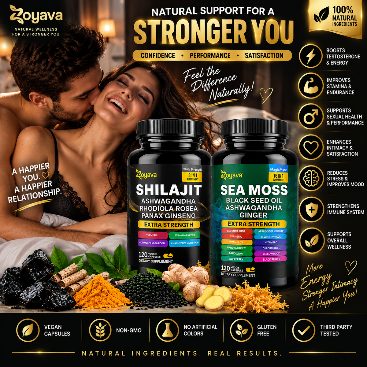 Shilajit & Sea Moss Supplement for Men – Extra Strength 8-in-1 + 16-in-1 Formula