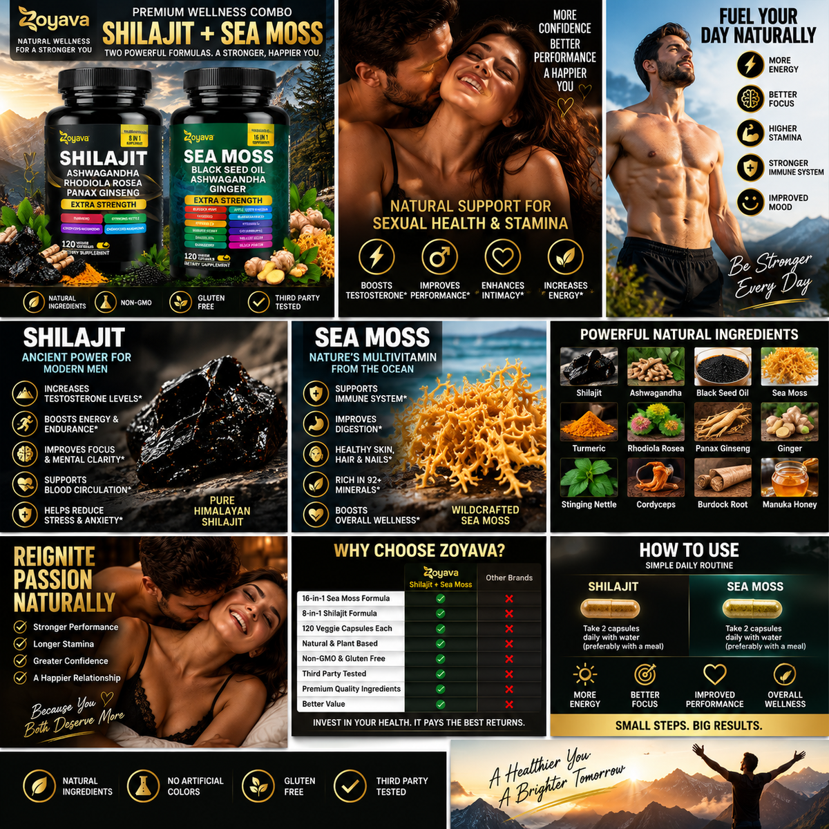 Shilajit & Sea Moss Supplement for Men – Extra Strength 8-in-1 + 16-in-1 Formula