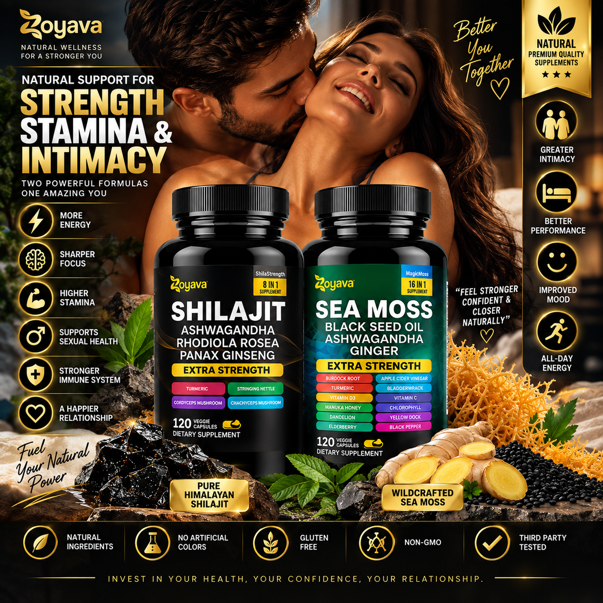 Shilajit & Sea Moss Supplement for Men – Extra Strength 8-in-1 + 16-in-1 Formula