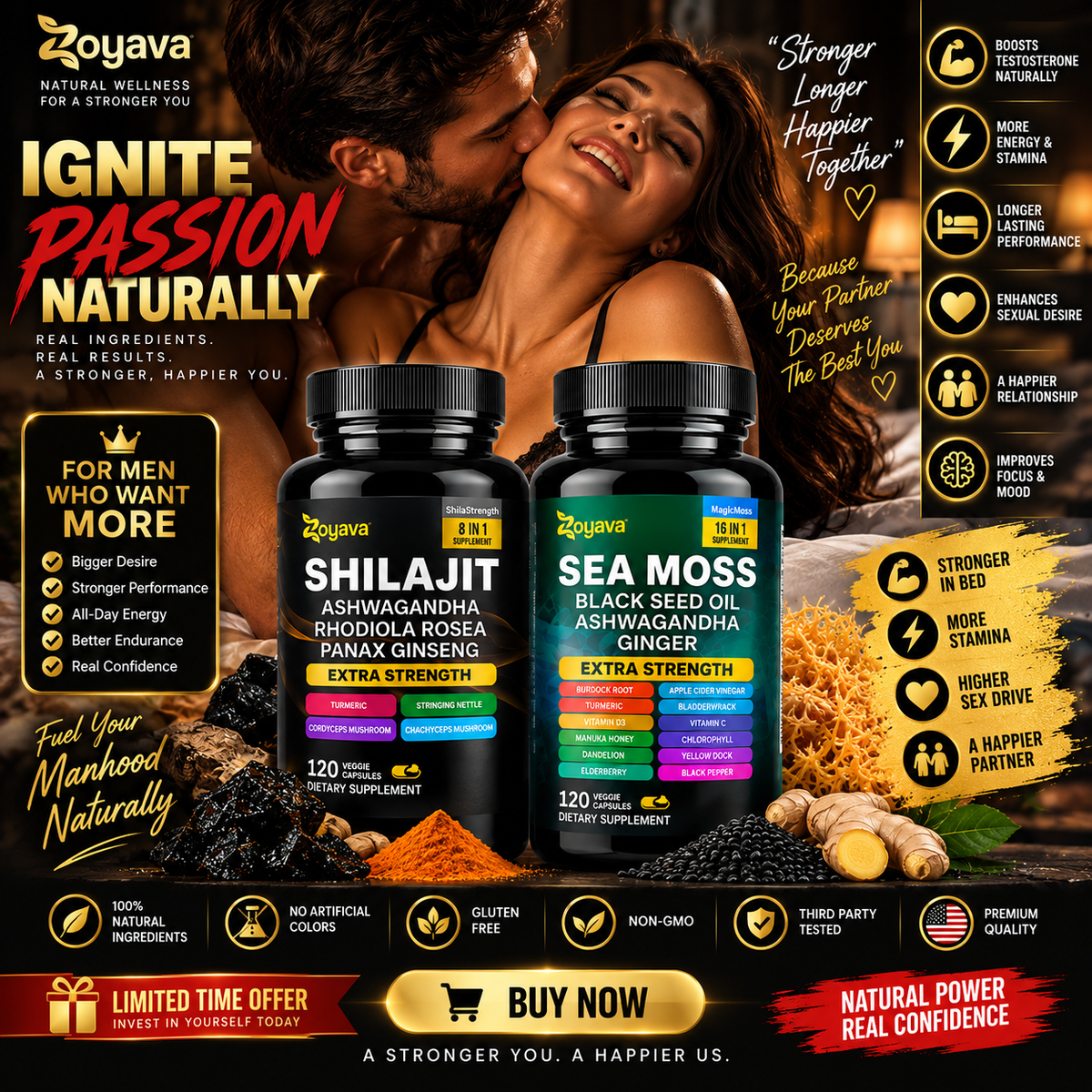Shilajit & Sea Moss Supplement for Men – Extra Strength 8-in-1 + 16-in-1 Formula