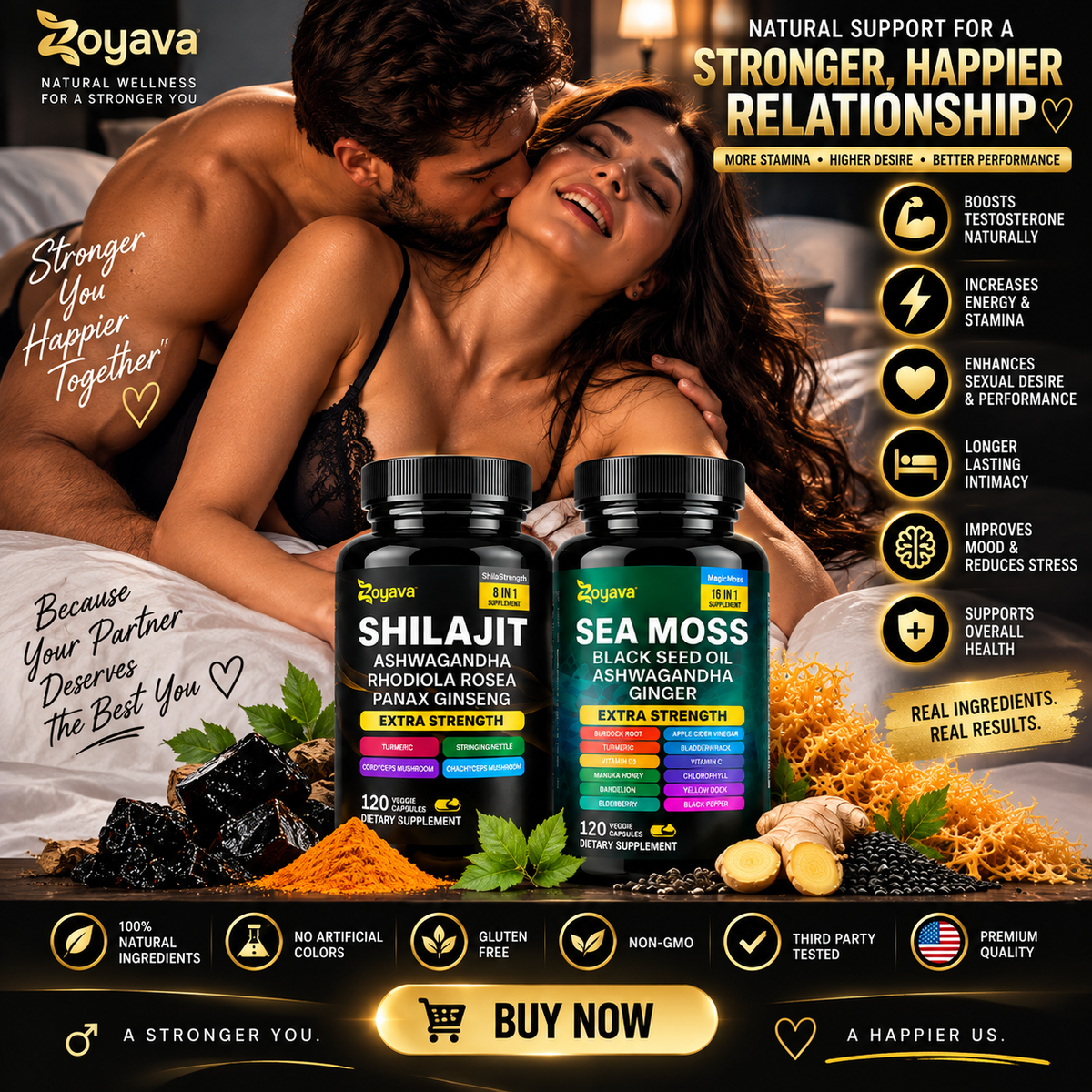 Shilajit & Sea Moss Supplement for Men – Extra Strength 8-in-1 + 16-in-1 Formula