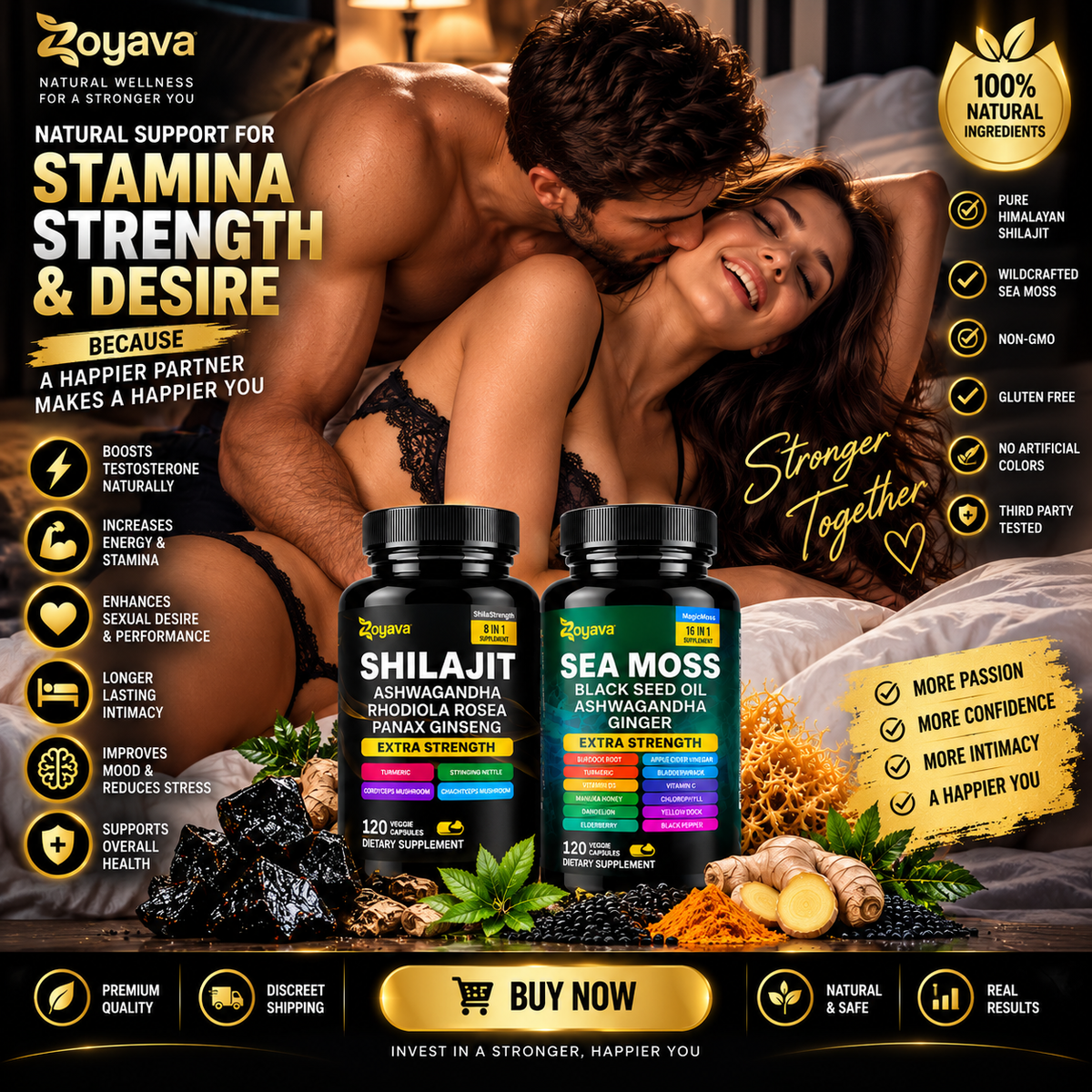 Shilajit & Sea Moss Supplement for Men – Extra Strength 8-in-1 + 16-in-1 Formula