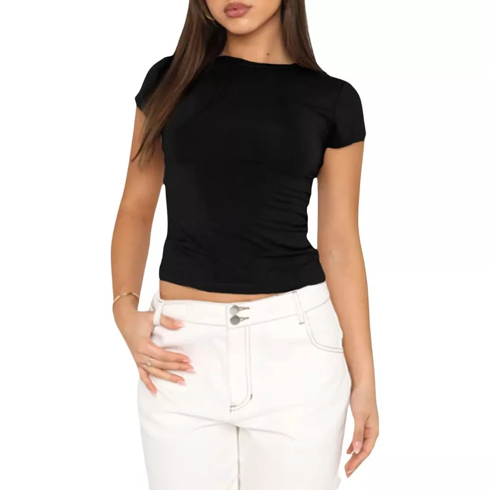 Women's Y2K Slim Fit Crop T-Shirt – Black