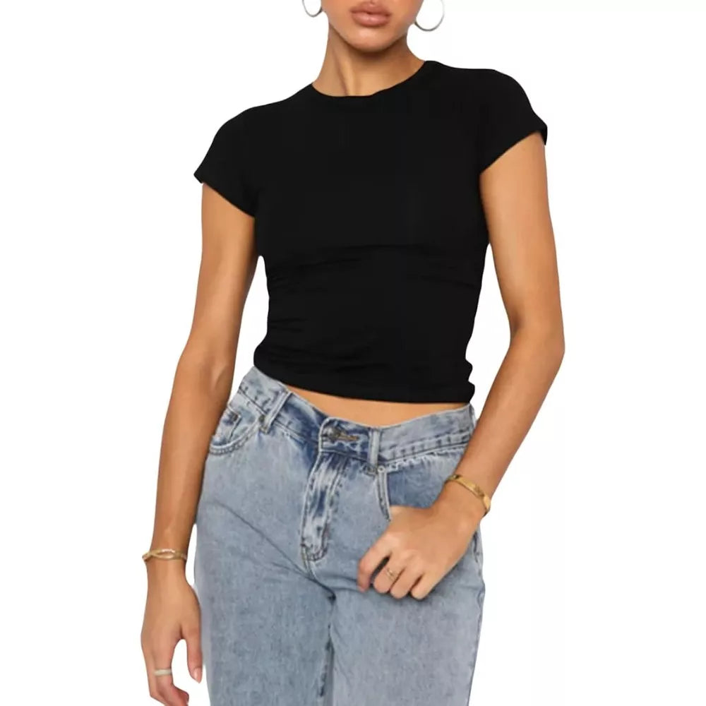 Women's Y2K Slim Fit Crop T-Shirt – Black