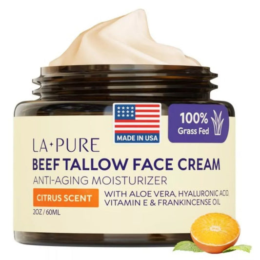LA PURE Beef Tallow Face Cream – Grass-Fed Moisturizer with Aloe Vera & Hyaluronic Acid 2 oz