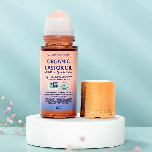 Queen of the Thrones Organic Golden Castor Oil Roll-On with Rose Quartz – 100% Pure