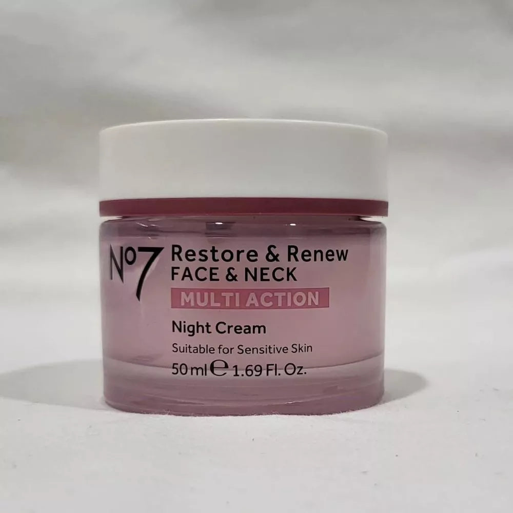No7 Restore & Renew Multi Action Night Cream – Anti-Aging Face & Neck Moisturizer 1.69 oz