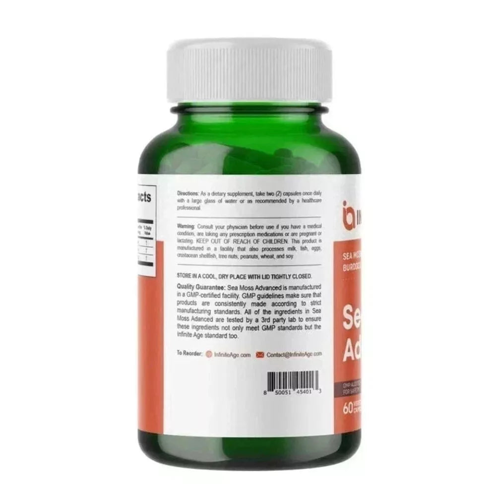 Infinite Age Sea Moss Advanced Superfood 1250mg – Vegan Sea Moss Capsules, 60 Count